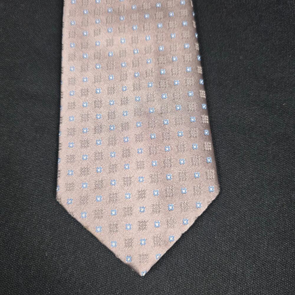 JOHN HENRY Men's Taupe Blue Geometric Patterned Necktie